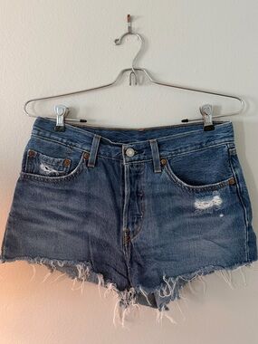 Levi's Blue Distressed High-Rise Denim Cutoff Shorts